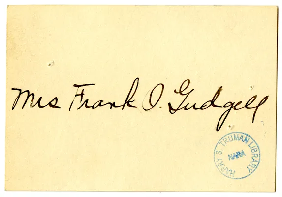 Wedding Gift Card from Mrs. Frank Gudgell