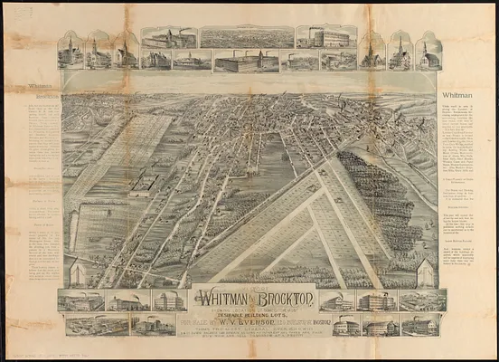 View of Whitman and Brockton, showing location of some of the most desirable building lots, for sale by W.V. Everson, 120 Boylston St. Boston