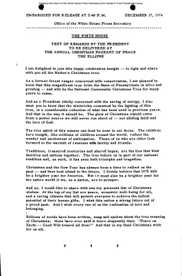 Text of Remarks by the President to be Delivered at the Annual Christmas Pageant of Peace, The Ellipse [Ford Speech or Statement]