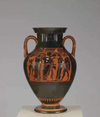 Amphora with Dionysus with Entourage and Departure Scene