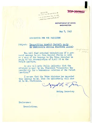 Memorandum from Acting Secretary of State Joseph Grew to President Harry S. Truman