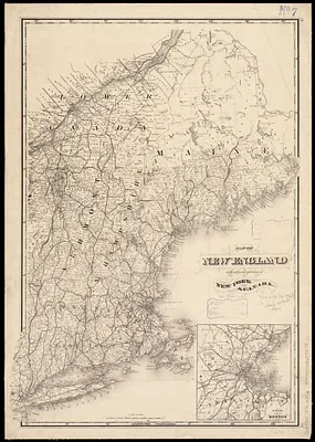Map of New England with adjacent portions of New York & Canada