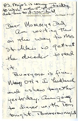 Letter from Margaret Truman to Bess and Harry S. Truman