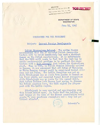 Memorandum from Acting Secretary of State Joseph Grew to President Harry S. Truman