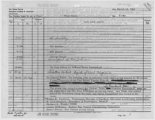 President's Daily Diary Entry, March 12, 1965