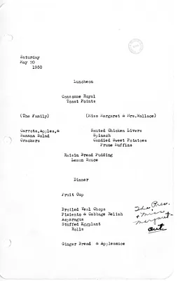 White House Luncheon and Dinner Menu