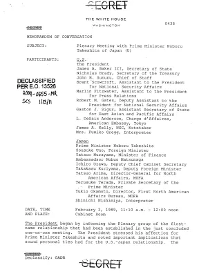 Plenary Meeting with Prime Minister Noboru Takeshita of Japan, February 2, 1989 (2 of 3)