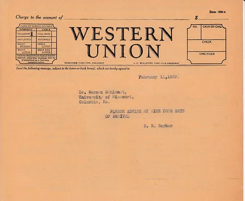 Telegram to Dr. Herman Schlundt, February 11, 1929