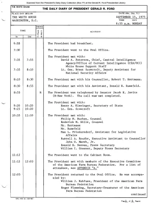 President Gerald R. Ford's Daily Diary, September 15, 1975