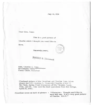Letter from President Harry S. Truman to Florence Ross