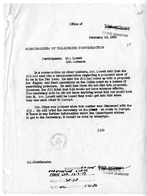 Memorandum of Telephone Conversation with Secretary of State Dean Acheson and Secretary of Defense Robert Lovett