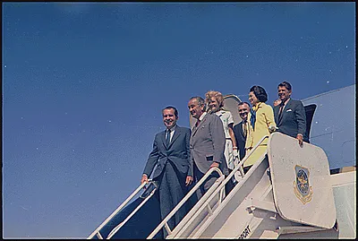 President Richard Nixon, Former President Lyndon B. Johnson, and Party Arriving in Eureka, California