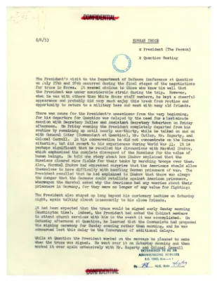 Staff Note on President Dwight D. Eisenhower's Thoughts on the Eve of the Korean Armistice