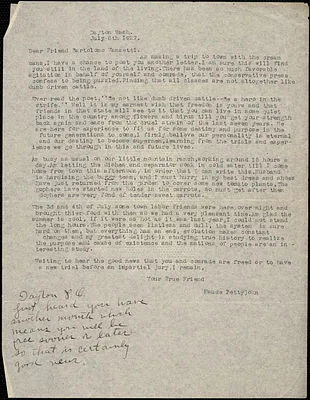 Maude Pettyjohn typed letter signed to Bartolomeo Vanzetti, Dayton, Wash., 5 July 1927