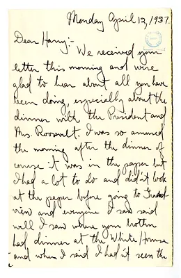 Letter from Mary Jane Truman to Harry S. Truman