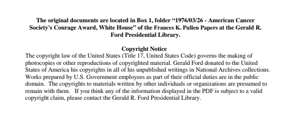 1976/03/26 - American Cancer Society's Courage Award, White House