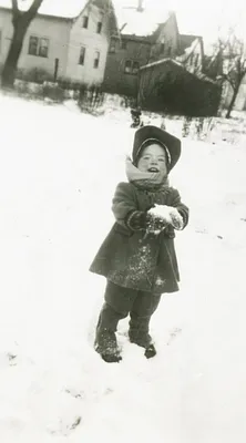 Becky playing in snow, 1946