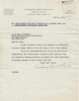 Letters Received to C.B. Lee, July 9, 1927