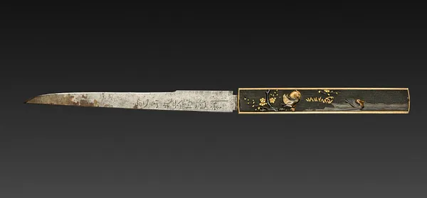Knife with Handle (Kozuka) with Mandarin Ducks in Plum