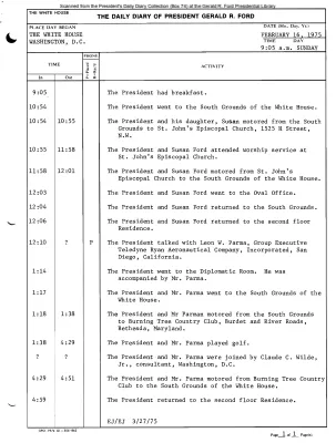 President Gerald R. Ford's Daily Diary, February 16, 1975
