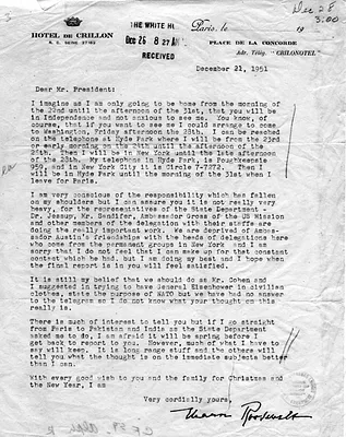 Letter from Eleanor Roosevelt to Harry S. Truman