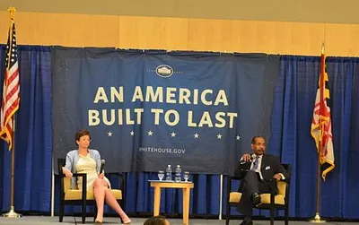 Valerie Jarrett and Joe Madison at Morgan State University