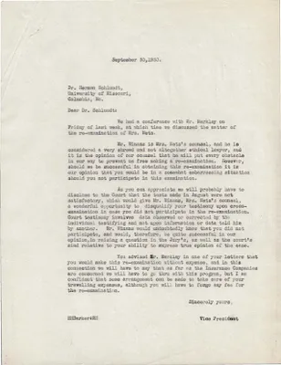 Letters Sent to Dr. Herman Schlundt, September 30, 1930