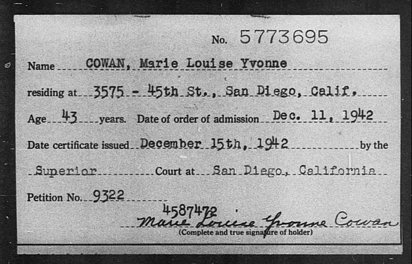 Cowan, Marie Louise Yvonne - 1942