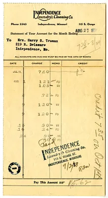 Bill from Independence Laundry & Cleaning Company