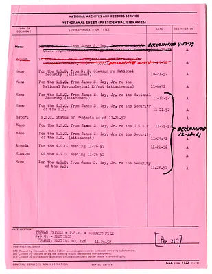 Memorandum from James S. Lay, Jr. to the National Security Council with Attachment