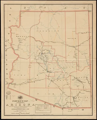 Post route map of the territory of Arizona showing post offices with the intermediate distances on mail routes in operation on the 1st. of December, 1897