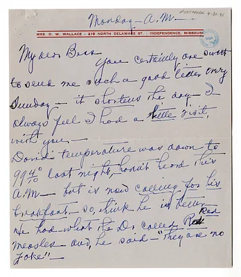 Letter from Madge Gates Wallace to Bess W. Truman