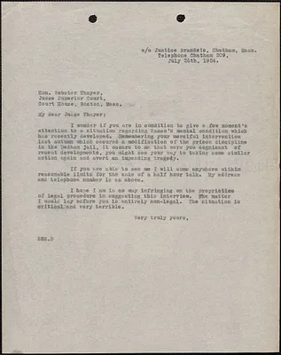 [Elizabeth Glendower Evans] typed letter (copy) to Webster [T.] Thayer, Boston, Mass., July 26, 1924