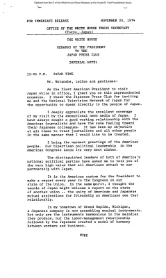Remarks of the President to the Japan Press Club [Ford Speech or Statement]