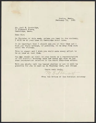 Sacco-Vanzetti Case Records, 1920-1928. Defense Papers. M.E. Stewart to Goodridge, February 15, 1921. Box 11, Folder 18, Harvard Law School Library, Historical & Special Collections