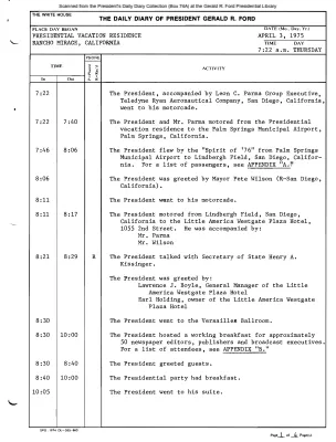 President Gerald R. Ford's Daily Diary, April 03, 1975