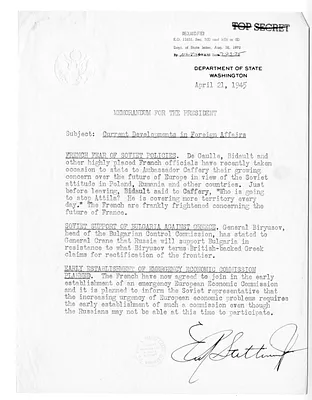 Memorandum from Secretary of State Edward Stettinius to President Harry S. Truman