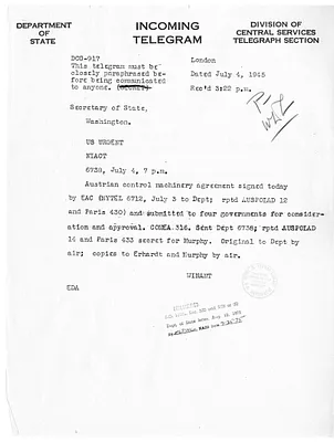 Telegram from John G. Winant to Secrertary of  James Byrnes
