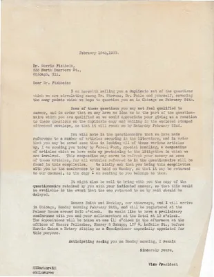 Letters Sent to Morris Fishbein, February 18, 1930