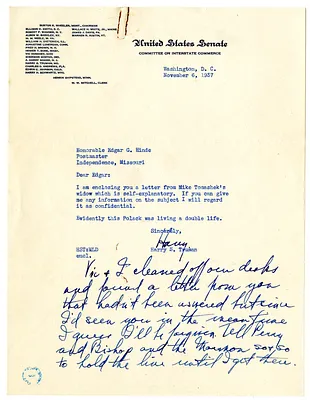 Letter from Harry S. Truman to Edgar Hinde, with Attachment