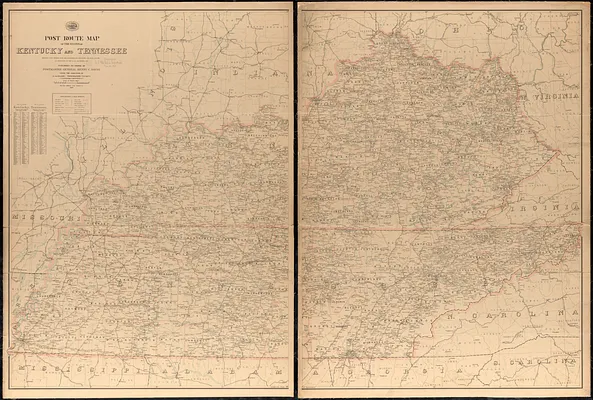 Post route map of the states of Kentucky and Tennessee showing post offices with the intermediate distances and mail routes in operation on the 1st of December, 1903