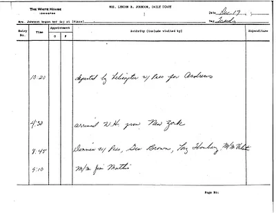 Lady Bird Johnson's Daily Diary Entry, 12/17/1963