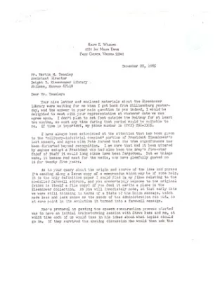 Letter from Ralph Williams to Martin Teasley Regarding the Origin the Term 'Military-Industrial Complex'