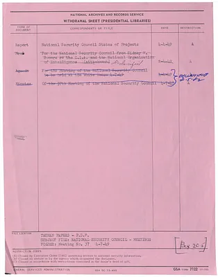 Report, National Security Council Status of Projects