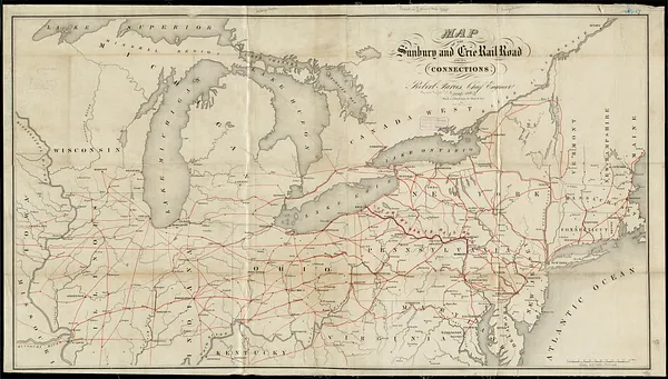 Map of the Sunbury and Erie Rail Road and its connections