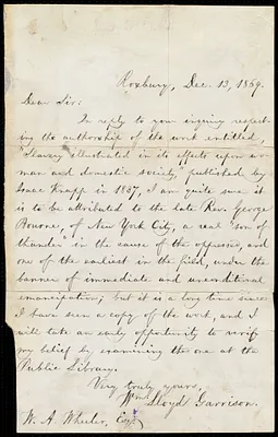 Letter from William Lloyd Garrison, Roxbury, [Mass.], to William Adolphus Wheeler, Dec. 13, 1869
