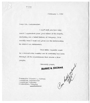 Correspondence Between President Harry S. Truman and Ambassador Edward Roddan, with Attachment