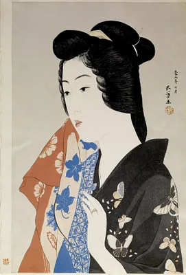 手拭持てる女 (Woman Holding a Towel)