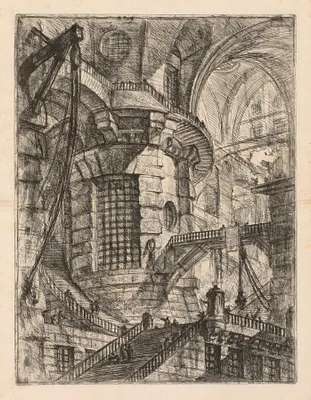 The Prisons:  A Vaulted Building with a Central Column with Barred Window