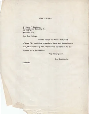 Letters Sent to Geo. W. Pesinger [George W. Pesinger], June 11, 1929